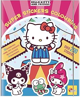 Lisciani HELLO KITTY AND FRIENDS – Super Book of Stickers for Colouring Children from 5 Years – Creative Set with 20 Pages, 4 Markers and 200 Stickers – Artistic Activity Without Screens