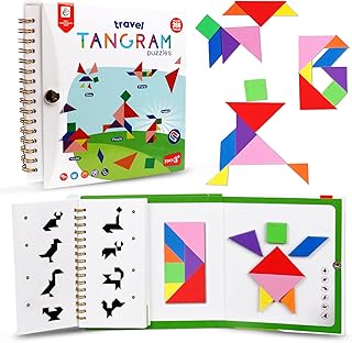 Travel Tangram Puzzle Magnetic Puzzle Book Game Road Trip Game Jigsaw Shapes Dissection STEM Games with Solution IQ Educational Toy for Kid Adult Challenge Brain Teasers 368 Patterns(2Pcs Tangrams)