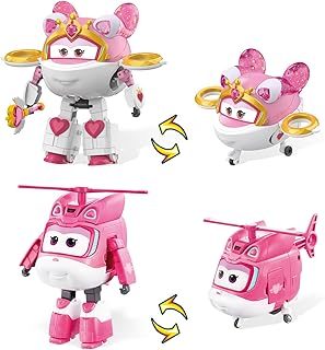 Super Wings Transformable Toys Playset, 5 in Sara & Dizzy Airplane Transforming Figures Toys Set, 2 in 1 Mode Rescue Bots Toy for 3-5 Year Old Boys Girls, Plane Toy for Toddlers Kids Age 3 4 5 6