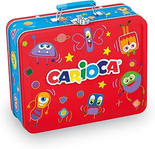 Carioca Color Box | Washable Markers for Kids Red Tin Box, Fine and Chunky Tip Marker Set with Colouring Book, 100 Markers