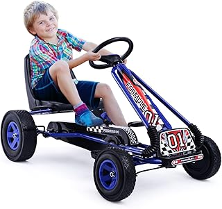 HOMGX Pedal Go Kart, Outdoor Kids Off-Road Go Kart with 2-Position Adjustable Bucket Seat, 2 Safety Brakes, EVA Rubber Tires, Pedal Powered Ride On Kart for Boys & Girls 3-5 (Blue)