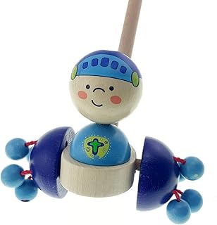 Hess Holzspielzeug 14456-Wooden Figure, Blue Knight, Approx. 13 x 15 x 60 cm, Push and Pull Toy for Toddlers, Multicoloured (14456)