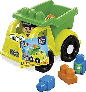 MEGA BLOKS Toddler Building Blockstoy Car with 1 Block Buddies Figure, Raphy Recycling Truck for Toddlers 1-3