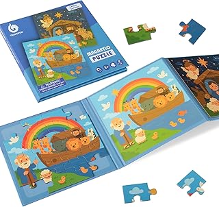 TRAVOFUN Magnetic Puzzles for Kids Ages 3-5 - Noah's Ark & Nativity Bible Story Jigsaw Puzzle Book - 2 Pack 20 Pieces Travel Toys for Car Airplane Activities - Christian for Toddlers