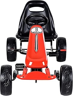 Pedal Go Kart for Kids, 4 Wheel Ride On Car, Off Road Racing Style Pedal Car w/2-Position Adjustable Seat, Handbrake & Clutch, EVA Rubber Wheels, Racer Pedal Vehicle for Boys Girls (Red)