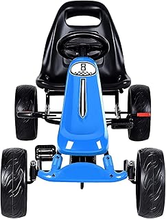 Pedal Go Kart for Kids, 4 Wheel Ride On Car, Off Road Racing Style Pedal Car w/2-Position Adjustable Seat, Handbrake & Clutch, EVA Rubber Wheels, Racer Pedal Vehicle for Boys Girls