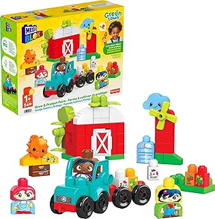 Mega Bloks Fisher-Price Toddler Building Blocks Toy Set, Green Town Grow & Protect Farm with 51 Pieces, 3 Figures, Ages 1+ Years