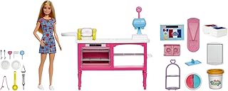 Barbie It Takes Two Baking Set with Malibu Doll and 18 Accessories Including Modelling Dough 3 Colours and Moulds, Children's Toy, from 3 Years, HJY19