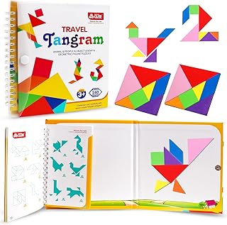 Travel Tangram Puzzle,Magnetic Puzzle Book Game Road Trip Game Jigsaw Shapes Dissection STEM Games with Solution IQ Educational Toy for Kid Adult Challenge Brain Teasers 240 Patterns(2Pcs Tangrams)