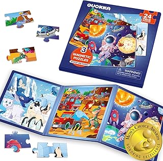 QUOKKA Travel Magnetic Puzzles for Toddlers 1-3 – 20+Pcs Animals Game with Extra-Long Play Book – Fun Travel Jigsaw Game Toy for Kids Ages 3-5 – Strong Magnets for Car Activities