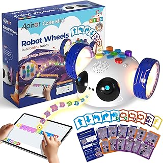 Coding Robot Toys for Kids Ages 5+, STEM Robot Toy Kit with Wheels and Play Cards, Screen Free Remote Control Programming Interactive Toy for Boys and Girls Ages 5-8