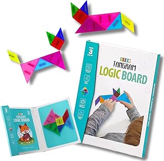 ArtCreativity Travel Tangrams for Kids Ages 4-8 - Magnetic Tangram Puzzle Set with 7, Tangram Magnetic Travel Games, Booklet with 96 Challenges, and Portable Book Cover - Travel Games for Kids