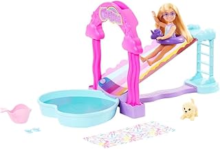 Barbie HTK39 Rainbow Water Slide Set with Chelsea Doll and Puppy, Height 20 cm, Accessories Included, Children's Toy, from 3 Years,