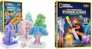 NATIONAL GEOGRAPHIC Craft Kits for Kids - Crystal Growing Kit, Grow 6 Crystal Trees in Just 6 Hours, Educational & Stunning Chemistry Set - Mega Science Kit with 45 Easy Experiments- Make a Volcano