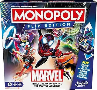 Hasbro Gaming Monopoly Flip Edition: Marvel, Strategy Board Game for 8+ Year Old Kids, for 2-4 Players, Family Games for Children and Adults