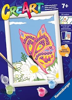 Ravensburger - CreArt E Series Classic: Shiny Butterfly, Paint by Numbers Kit, Contains Pre-Printed Board, Brush, Colors & Accessories, Creative Game for Kids 7
