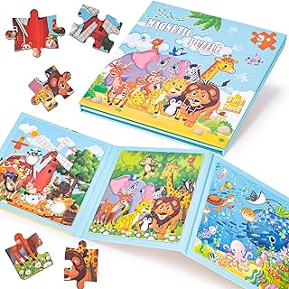LovesTown Magnetic Puzzles Book Animal Educational Learning Toys Travel Game for Toddlers Boys and Girls Road Trip Activities