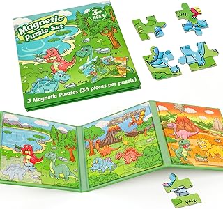 Magnetic Puzzles for Toddlers 3-5,36 Pieces Travel Puzzles Games for Kids,Airplane Car Road Trip Activities,Activity Books,Dino Dinosaur Magnet Toys for 3 4 5 6 Year Old Boys Birthday