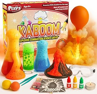 Playz Kaboom! 50+ Explosive Science Experiments Kit for Kids Age 8-12 with 25 Playz Lab Token Experiments - Chemistry Set STEM Learning & Educational Toys & Gifts for Boys, Girls, Teenagers & Kids