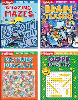 Highlights for Children Puzzle Fun 2025 Books for Kids Ages 6 and Up, 4-Book Set of Brain Teasers, Mazes, Word Puzzles and More Travel-Friendly Screen Free Kids Puzzles