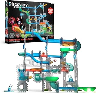 Discovery Marble Run Race Track – 92-Piece Light-Up Marble Maze Construction Set| LED Marbles| STEM Learning Activity| Sensory Toy Building Kit| Educational Physics & Engineering Toy for Kids Ages 6+