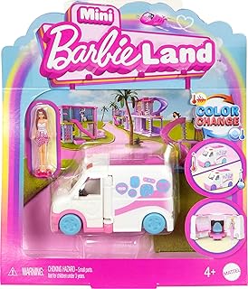 Barbie Mini BarbieLand Doll & Toy Vehicle Set with 1.5-inch Doll, Color-Change Care Clinic Vehicle & Medical Office