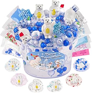 LAWOHO 300ml Polar Bear Slimes with Clay, Clear Slime Kit for Girls & Boys Ages 8-12 with 10 Packs Cute Add Ins for Kids Party Favors, Kid Slime Making Kit for Birthday Halloween Christmas Easter Gift