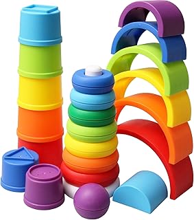 Kiddie Play Stacking Toys for Toddlers | Set of 3 Baby Toys Stacking Cups Stacking Rings and Rainbow Stacker