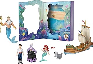 Mattel Disney Princess Toys, Ariel Mermaid Doll Story Set with 4 Small Dolls, 2 Animal Figures & 1 Accessory, Inspired by Disney The Little Mermaid