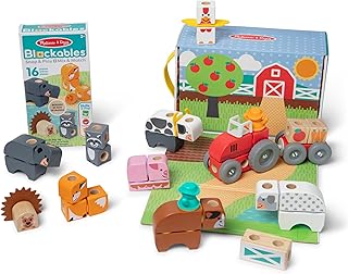 Melissa & Doug Blockables™ Farm and Farm Friends 2-Pack Bundle Connectable Wooden Building Blocks Preschool Play Set Toy