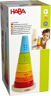 HABA Multi-coloured stacking tower - motor skills toy with colourful stacking rings - Wooden toy for babies - Made in Germany - from 12 months - 2010995001
