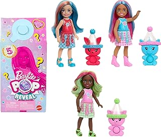 Barbie Chelsea Pop Reveal Doll Set, Shakes Series with 5 Surprises Including Scented Small Doll, Pop-It Pet & Color Change (Styles May Vary)