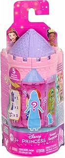 Mattel Disney Princess or Villains Tower Surprise Small Doll & Stacking Playset with 3-4 Accessories, Inspired by Movies (Characters May Vary)