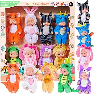 8 Pack Mini Baby Dolls - 4 inch Animal Theme Lifelike Baby Dolls for Girls