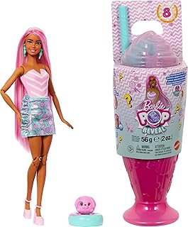 Barbie Pop Reveal Series Fashion Doll & Accessories Set, Treat Series, Sweet Swirl Theme with Pet, 8 Surprises Include Color Change