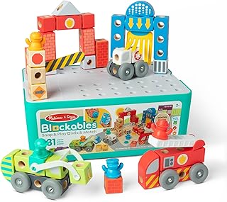Melissa & Doug Blockables™ Deluxe City Snap and Play, Mix and Match Connectable Wooden Building Blocks Set with Storage Bin and Play Lid (122 Pcs) Ages 2 to 7- FSC Certified