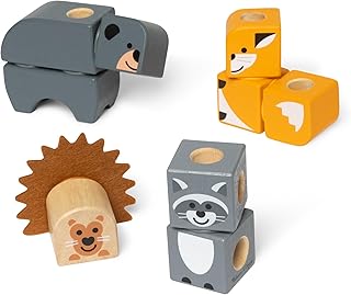 Melissa & Doug Blockables™ Woodland Friends Snap and Play, Mix and Match Connectable Wooden Building Blocks Play Set Toy for Preschool Boys and Girls (16 Pcs)