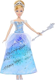 Mattel Disney Princess Cinderella Light-Up Dress Fashion Doll with Sounds & Magic Wand Activation, Enchanted Ballgown Cinderella Inspired by Movie