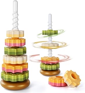 Stacking Toys for Toddlers 1-3,Montessor Spinning Stacker Toy,Ring Stacker Toys,Sit and Spin Sensory & Autism Fine Motor Skills for Babies 6-12 Months, 16-Inch，Rotating Tower Toy