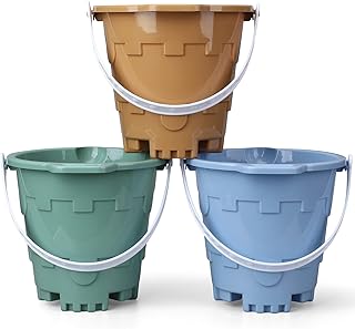 Dilabnba Beach Sand Buckets Set Toys for Kids Toddlers, Plastic Castle Mold Pails Garden Tool Bath Toys for Camping Sandbox Beach Party Fishing - 3PCS