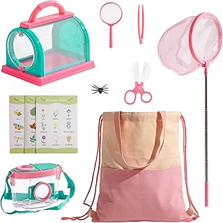 ROBOTIME Kids Explorer Kit & Bug Catcher Kit for Kids, 10PCS Outdoor Bug Catching Kit with Magnifying Glass & Net, Adventure Set for Backyard & Camping, Fun Gift for Girls 3-12 (Pink)