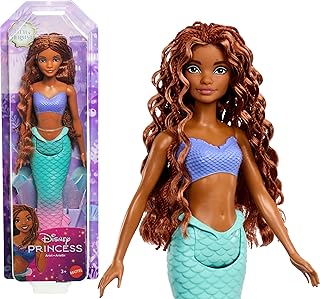 Mattel Disney Princess Ariel Mermaid Doll with Sparkling Soft Fin & Natural Hair, Posable & Collectible, Inspired by Live Action Movie