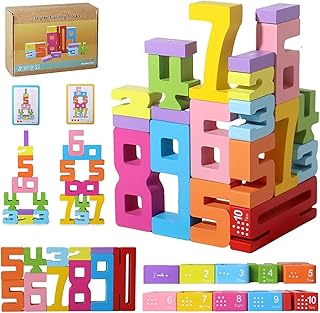 20Pcs Wooden Number Building Blocks,Montessori Number Block Math Learning Toys for Kids,Digital Educational Stacking Counting Toys,Gifts for Boys and Girls