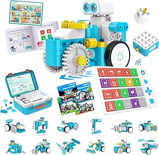 WhalesBot C3 Pro 12-in-1 Remote Control & Coding Robot Kit for Kids 4+, Advanced Smart Panel & Cards Programming, Educational STEM Toy, Block Building Set with Controller & Motor for Kids 4-6, 5-7