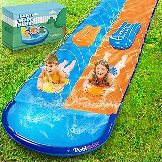 Premium Double Slip and Slide Water Slide - 22.5 Ft 2-Lanes Blue & Orange Slip N Slide with 2 Bodyboards | Durable & Advanced Design - Heavy Duty Water Slides for Kids Backyard
