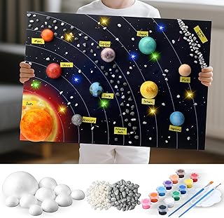 20 Solar System Model Project Kit with 10 Foam Ball LED Lights 12 Pigment 2 Brushes Solar System Background DIY Outer Space Planet Foam for Kid School Science Projects Arts Crafts(Rectangle)