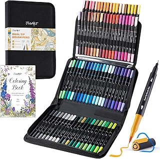 JusArt Markers for Adult Coloring Books No Bleeding, 80 Colors Coloring Markers with Dual Tips, Fine & Brush Pens with Ergonomic Triangle Grip & 33% More Ink, Water-Based Art Drawing Set for Adults