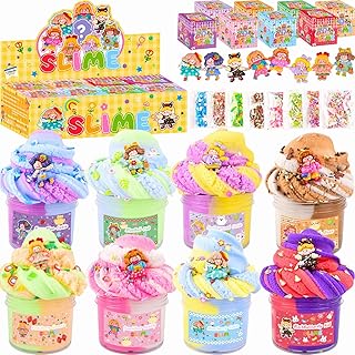 8 Pack Cloud Slime Kit, Lucky Box Fluffy Slimes Party Favors for Kids, Soft & Non-Sticky, Goodie Bag Stuffers, Slime Making Kit, Putty Toys for Girls Boys 8-12 with Cute Stuff