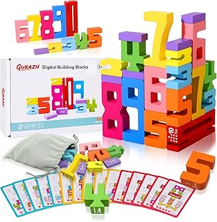 Educational Toys 20 Pcs Wooden Number Building Blocks Stacking Toys for Kids, Math Learning Tool Digital Building Blocks 1-10, Birthday Christmas Halloween Party Favors for Boys Girls