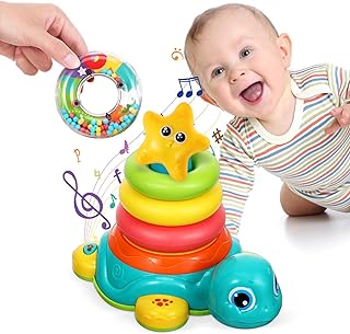Toyvian Baby Stacking Toy: Toddler Musical Stacking Rings with Light and Sound - Cartoon Turtle Sensory Development Montessori Stacker